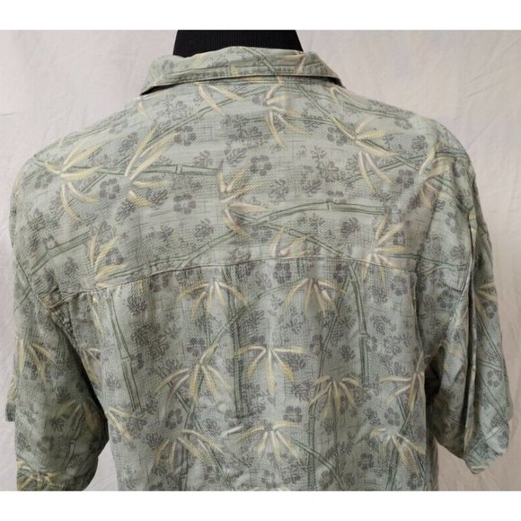 Bermuda Bay Large Green Floral Palm Trees Hawaiian Tropical Silk Button Shirt - Picture 9 of 11